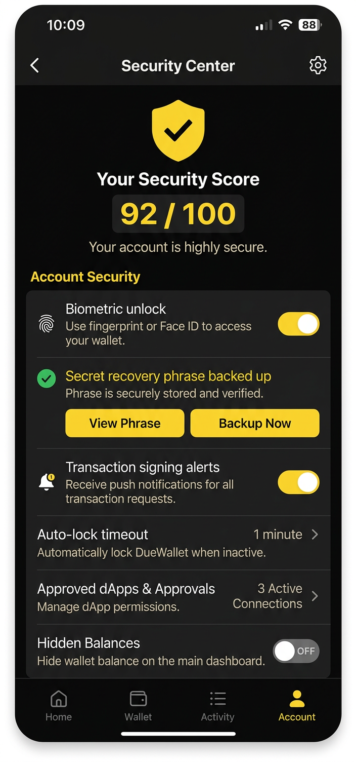DueWallet security center